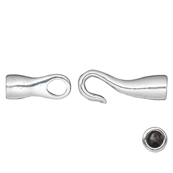 Clasp, hook-and-eye, antique silver-plated pewter (tin-based alloy), 44x8mm with glue-in ends, 5mm inside diameter. Sold individually. image number 0