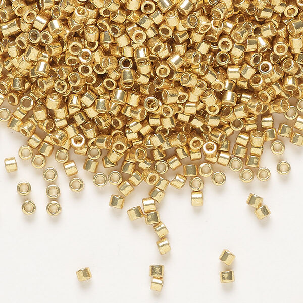 Seed bead, Delica®, glass, pkg/7.5g, #10 round, Duracoat® opaque galvanized gold (DBM-1832). image number 0
