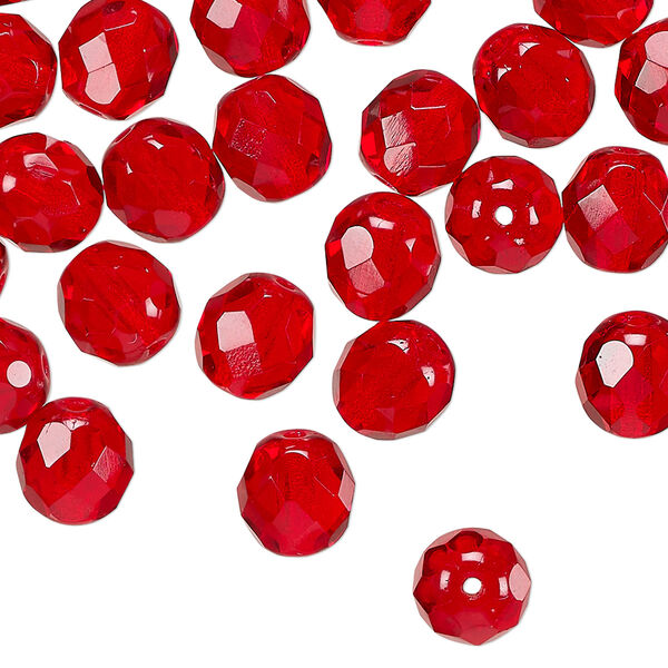 Czech fire-polished glass 1pkg1, faceted round bead transparent light red 1/2 mass 8mm image number 0