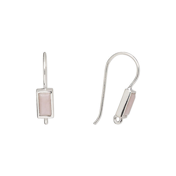 Ear wire, pink opal (natural) and sterling silver, 16mm fishhook with 7x4 rectangle and closed loop, 22 gauge. Sold per pair. image number 0