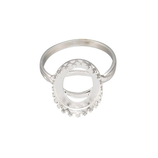 Ring, sterling silver, 17x13.5mm oval with 16x12mm oval cabochon bezel setting, size 9. Sold individually. image number 0