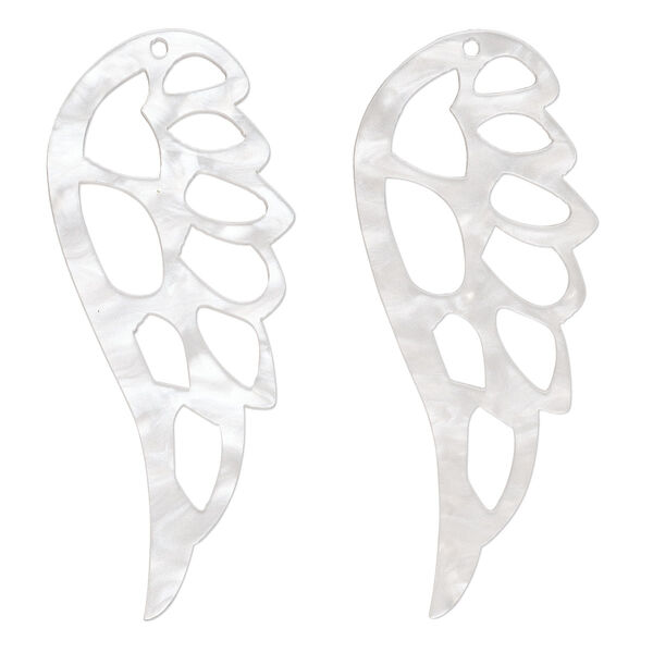 Focal, resin, white, 58x24mm cutout wing. Sold per pkg of 4. image number 0