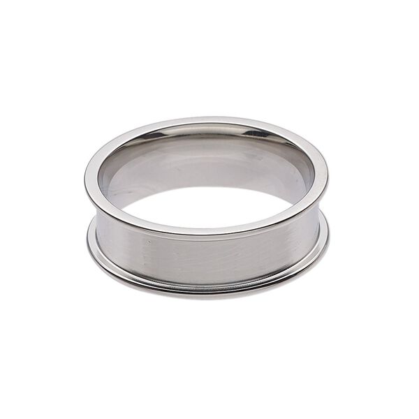 Ring, stainless steel, 8mm wide band with 5.9mm wide channel, size 12. Sold individually. image number 0