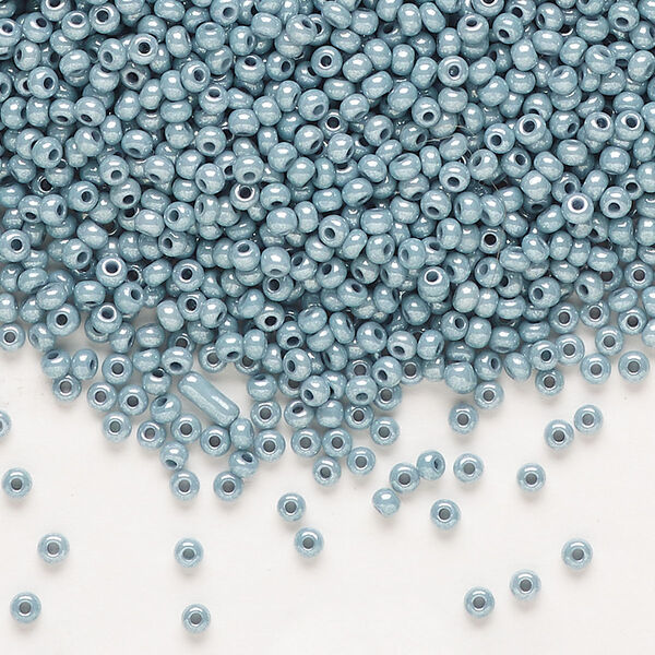 Seed bead, Preciosa Ornela Czech glass, pkg/50g, #11 rocaille, opaque blue luster chalkwhite, (46035). image number 0