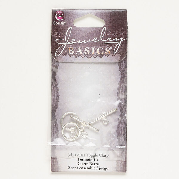 Clasp, toggle, silver-finished pewter (tin-based alloy), 16mm round. Sold per pkg of 2. image number 0