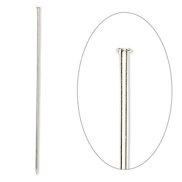 Stick pin, silver-finished brass, 3 inches, 18 gauge. Sold per pkg of 500. image number 0