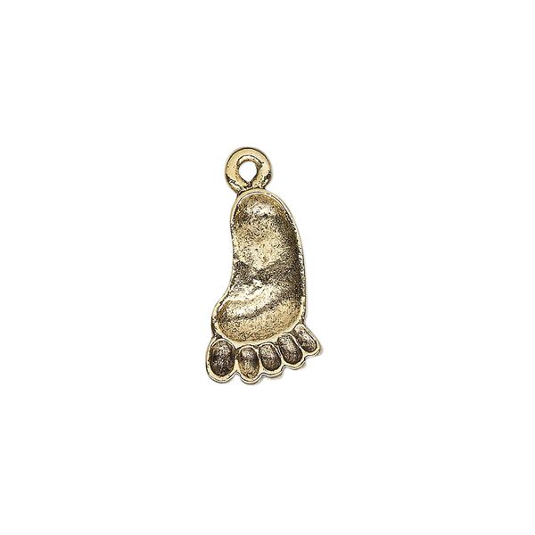 Charm, antique gold-plated pewter (tin-based alloy), 16x10mm single-sided Bigfoot footprint. Sold per pkg of 2. image number 0