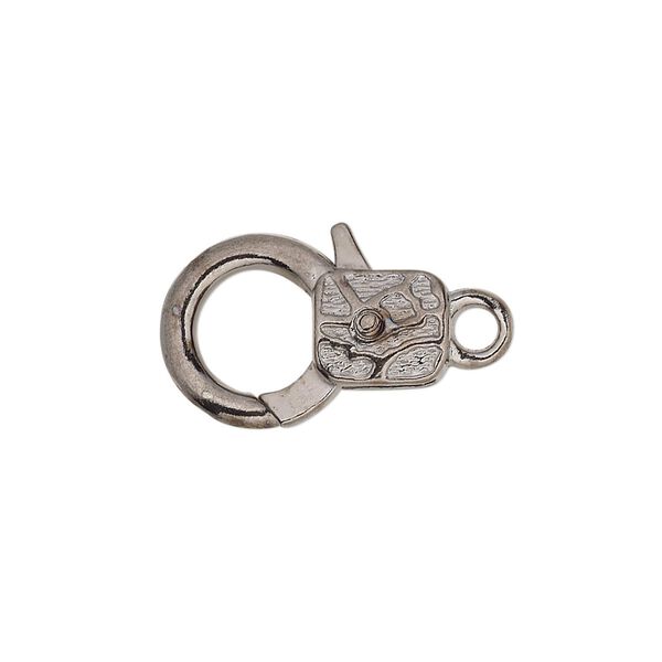 Clasp, lobster claw, gunmetal-plated "pewter" (zinc-based alloy), 19.5x13mm with double-sided abstract design. Sold per pkg of 8. image number 0