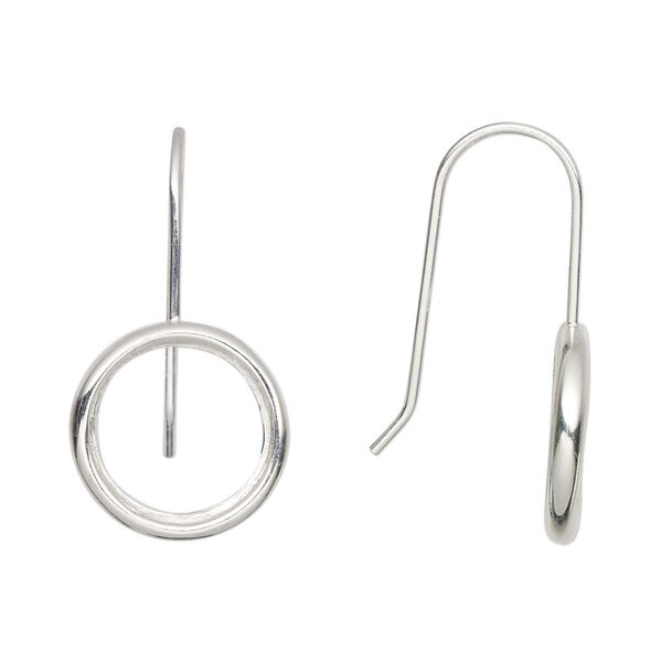 Ear wire fishhook 1pkg2 Almost Instant Jewelry® sterling silver, 27mm / 12mm rivoli glue-in open back setting, 20 gauge 1 pair image number 0