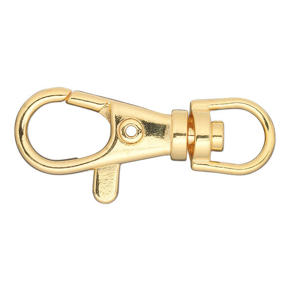 Clasp, lobster claw, gold-plated "pewter" (zinc-based alloy), 31x13mm with swivel. Sold per pkg of 6. image number 0
