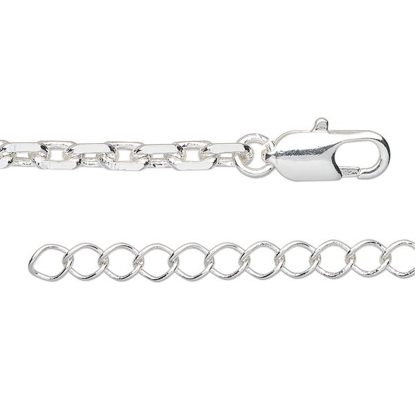 Chain, silver-plated brass, 4mm cable, 18 inches with lobster claw clasp and 1 to 3 inches extender chain. Sold individually. image number 0