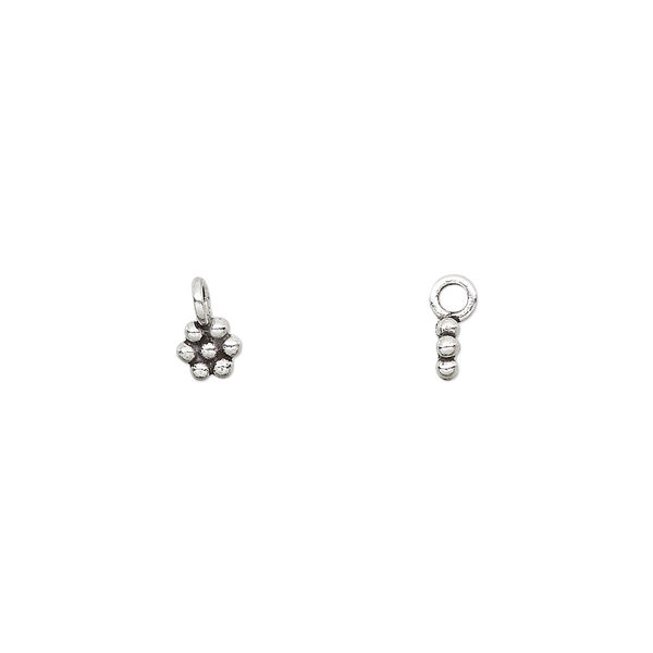 Charm, antiqued sterling silver, 4x4mm flower. Sold per pkg of 30. image number 0