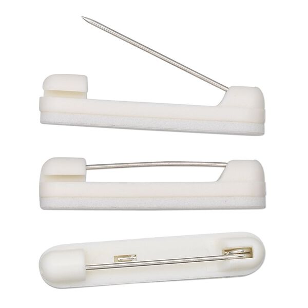 Badge pin, plastic with nickel-plated pin, adhesive back, 1-1/4 inches long. Sold per pkg of 100. image number 0
