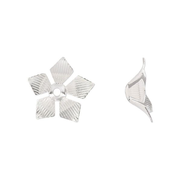 Bead cap, silver-finished steel, 16x5mm flower, fits 8-10mm round bead. Sold per pkg of 20. image number 0