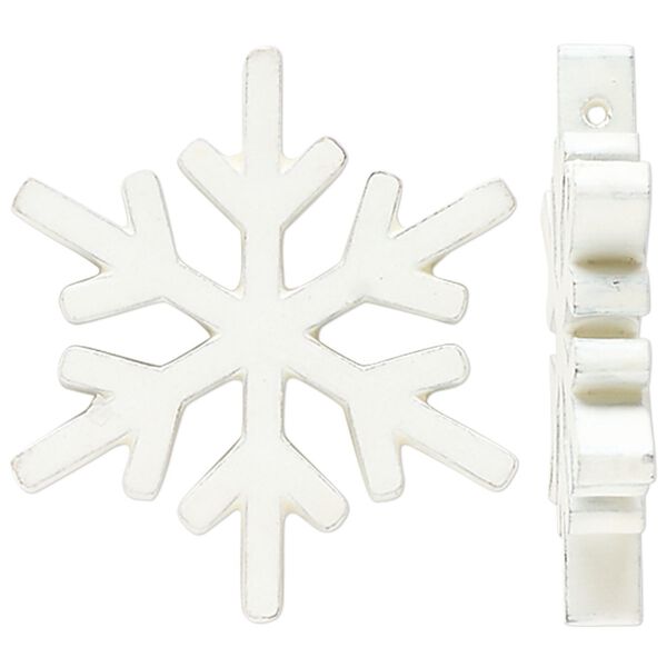 Focal, painted mango wood, white, 38x33mm side-drilled snowflake. Sold per pkg of 2. image number 0