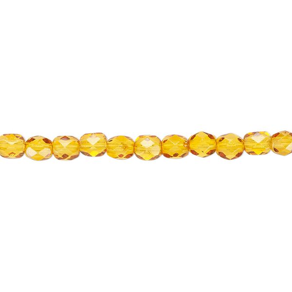 Bead, Czech fire-polished dipped décor glass, honey, 4mm faceted round. Sold per 15-1/2" to 16" strand, approximately 100 beads. image number 0