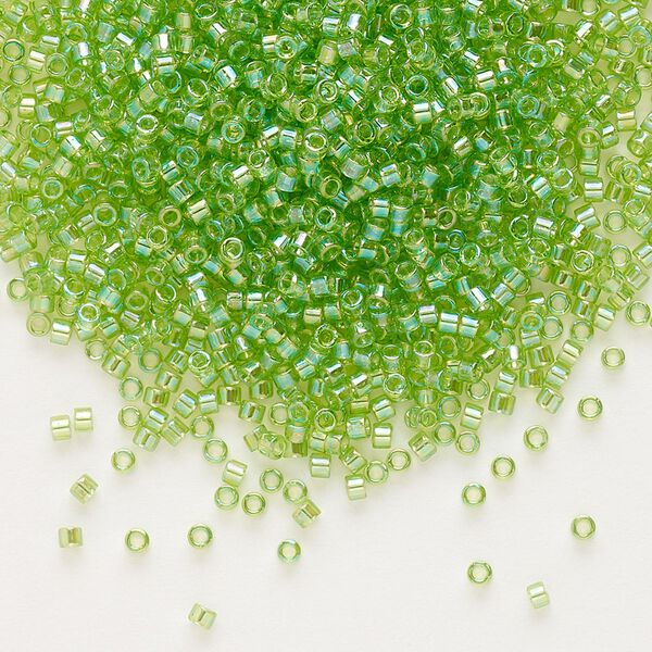 Seed bead, Delica®, glass, pkg/7.5g, #11 round, translucent rainbow lime (DB-1246). image number 0