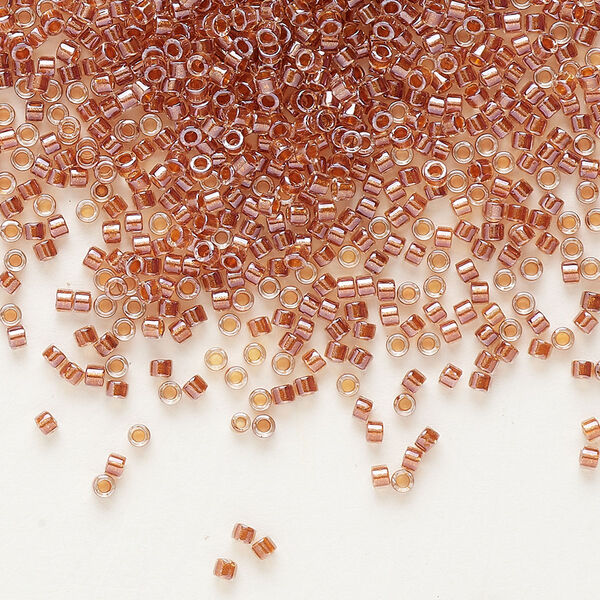 Seed bead, Delica®, glass, pkg/250g, #11 round, translucent pink copper-lined luster crystal clear (DB-0915). image number 0