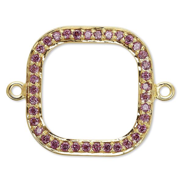 Link, garnet (natural) and gold-finished sterling silver, 20x20mm single-sided open square. Sold individually. image number 0