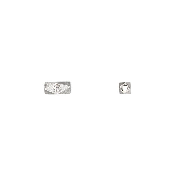 Bead, Hill Tribes, sterling silver, 7x3mm faceted square tube with flower. Sold per pkg of 10. image number 0