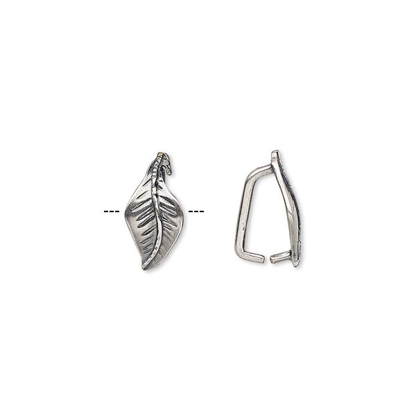 Bail, ice-pick, antique silver-plated brass, 12.5x6.5mm leaf, 8mm grip length. Sold per pkg of 2. image number 0