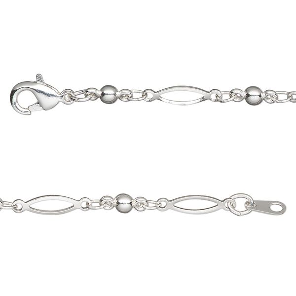Chain, silver-plated brass, 3mm open oval and link, 20 inches with lobster claw clasp. Sold individually. image number 0
