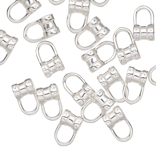 Crimp, silver-plated brass, 10x6mm tube with loop, 2.7mm inside diameter. Sold per pkg of 20. image number 0
