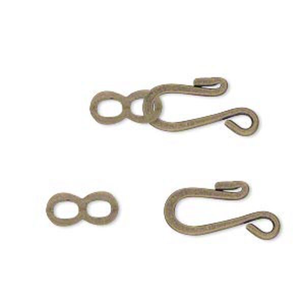 Clasp, hook-and-eye, antique gold-finished brass, 12.5x8.5mm flat. Sold per pkg of 30. image number 0