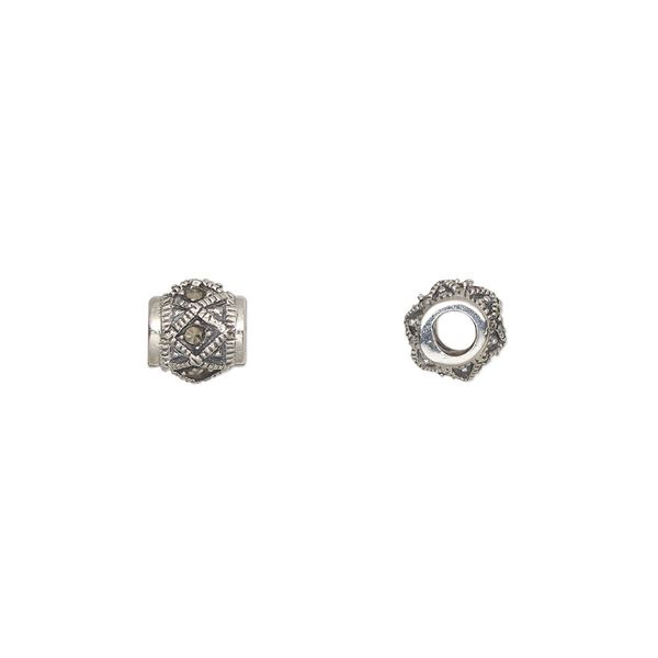 Marcasite / sterling silver 1pkg1, round bead natural 7mm image number 0