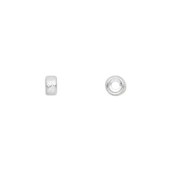 Bead, sterling silver, 5x3mm textured rondelle. Sold per pkg of 4. image number 0