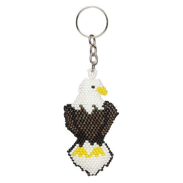 Keychain, glass and steel, multicolored, 4-1/2 inches with 66x38mm 3D eagle and 22mm split ring. Sold individually. image number 0