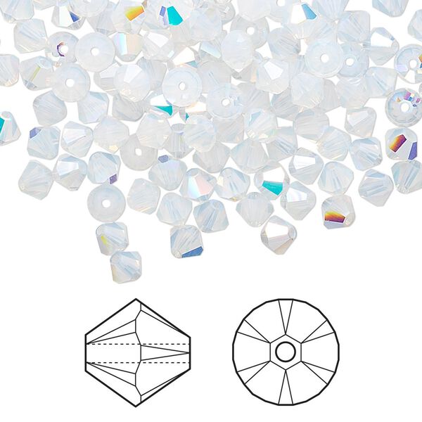 Bead 1440pk white opal AB, Swarovski® 4mm XILION bicone 5328 image number 0