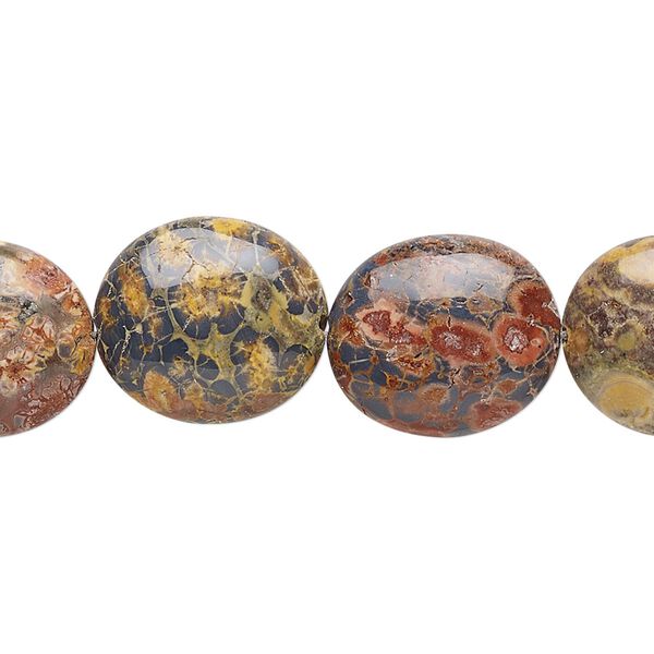 Leopardskin jasper 1pkg1, flat oval bead natural 15.5-16 inch 16x14mm image number 0