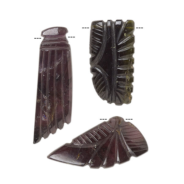 Multi-tourmaline 1pkg2, hand-cut carved freeform bead natural 15x14mm-32x15mm image number 0