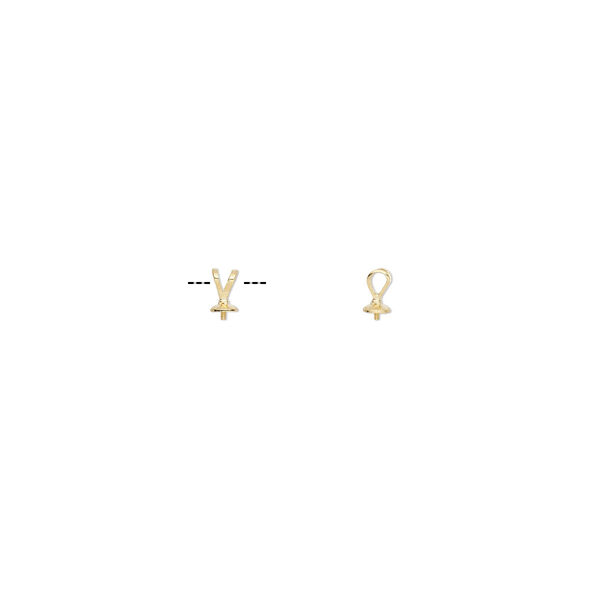 Bail, rabbit ear, gold-plated brass, 7x4mm with 4mm cup and 2mm peg, fits 3-5mm bead. Sold per pkg of 4. image number 0