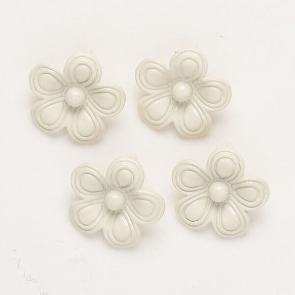 Charm, "pewter" (zinc-based alloy) and enamel, cream, 14-15mm flower with hidden loop. Sold per pkg of 4. image number 0