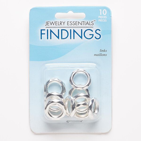 Bead, silver-coated plastic, 19x4mm faceted rondelle with 11mm hole. Sold per pkg of 10. image number 0