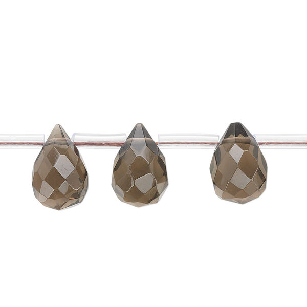 Smoky quartz 1pkg1, hand-cut top-drilled faceted briolette bead B grade, 15.5-16 inch 11x7mm-13x9mm image number 0