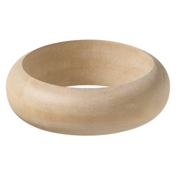 Bracelet, bangle, wood (natural), 30mm wide half round, 8 inches. Sold individually. image number 0