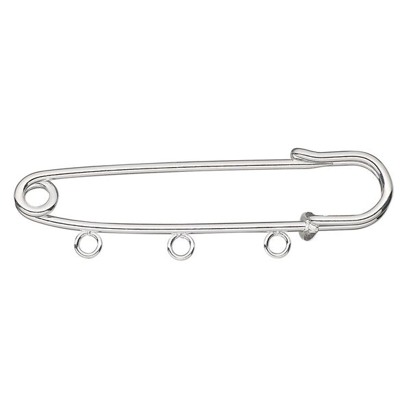 Kilt pin, silver-plated steel, 2 inches with 3 loops. Sold per pkg of 100. image number 0