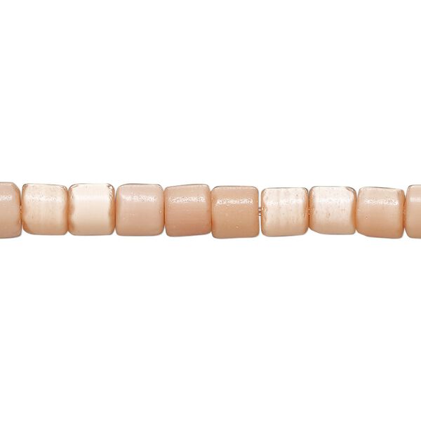 Bead, cat's eye glass (fiber optic glass), peach, 5x4mm-6mm round tube. Sold per 14-inch strand, approximately 75 beads. image number 0