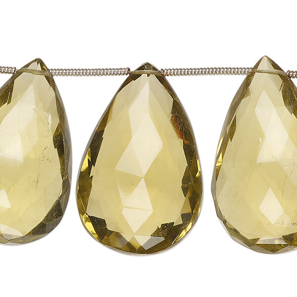 Golden quartz 1pkg10, hand-cut top-drilled faceted puffed teardrop bead 24x16mm-29x19mm image number 0
