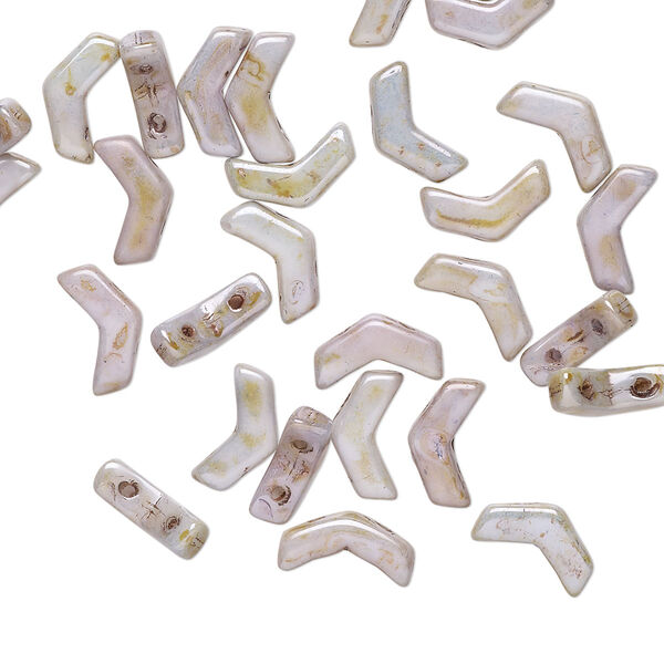 Bead, Preciosa, Czech pressed glass, opaque marbled green, 8.5x4.5mm double-drilled chevron. Sold per pkg of 30. image number 0