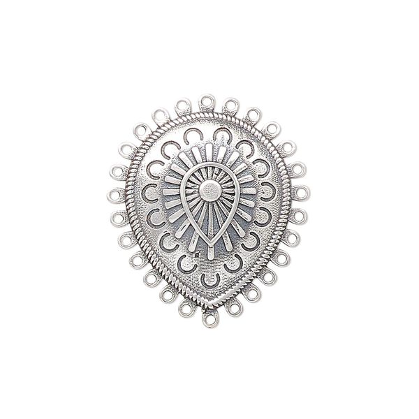 Drop, antiqued sterling silver, pkg/1, 24x21mm single-sided domed teardrop with fancy design. image number 0