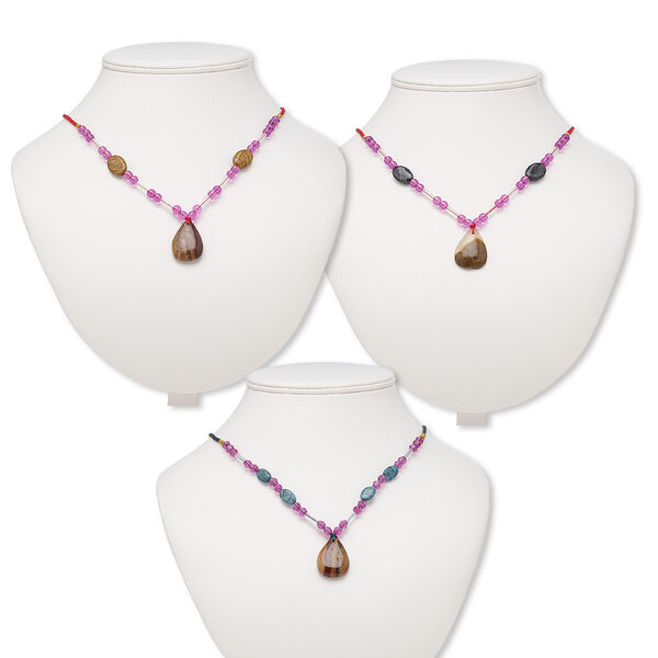 Brown italian "onyx" / multi-gemstone / acrylic 1pkg3, teardrop necklace continuous 20 inch mix 30x20mm-31x21mm image number 0