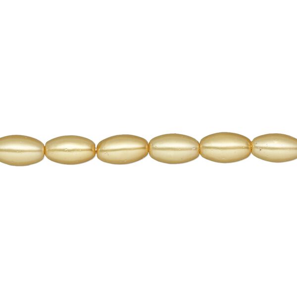 Bead, glass pearl, sun yellow, 7x4mm-8x4mm oval. Sold per 15-inch strand. image number 0