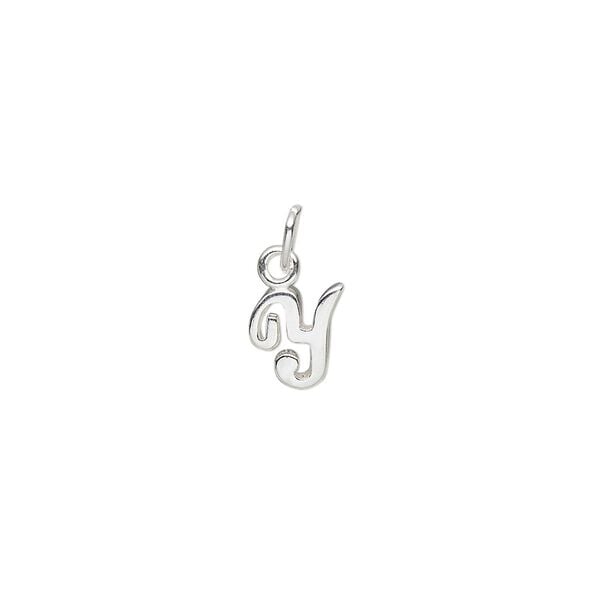 Charm, sterling silver, 7mm Champagne cursive alphabet letter "Y." Sold individually. image number 0