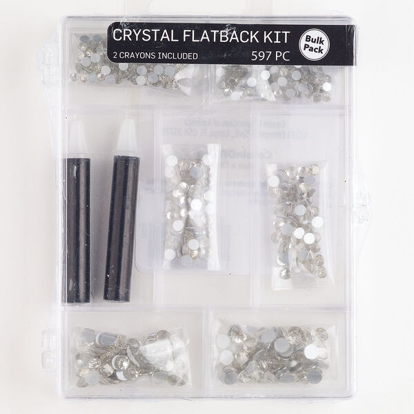 Flat back mix, crystal, pkg/597, 3.00-4.80mm round, SS12 / SS16 / SS20, crystal clear. image number 0