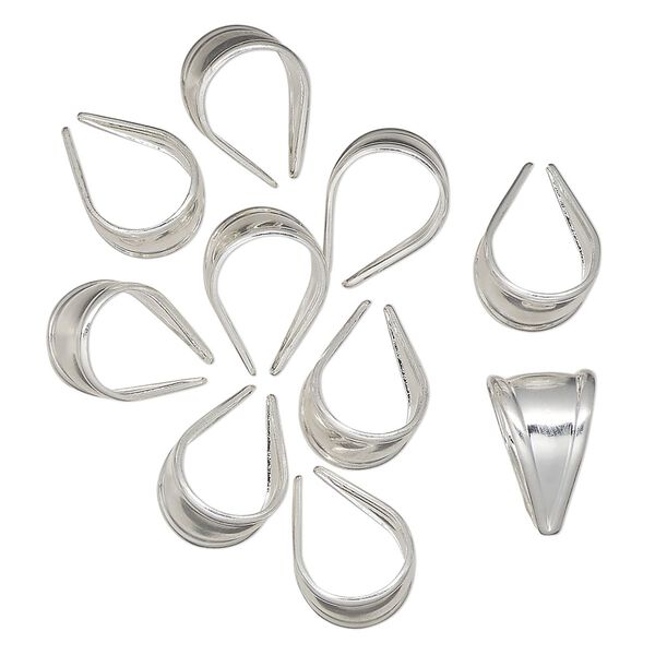 Bail, silver-finished "pewter" (zinc-based alloy), 12.5x8mm triangle with 12mm grip length. Sold per pkg of 10. image number 0