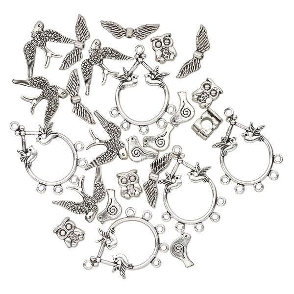 Bead / charm / drop, antique silver-plated "pewter" (zinc-based alloy), 11x9mm-29x23mm single- and double-sided assorted bird. Sold per pkg of 25. image number 0
